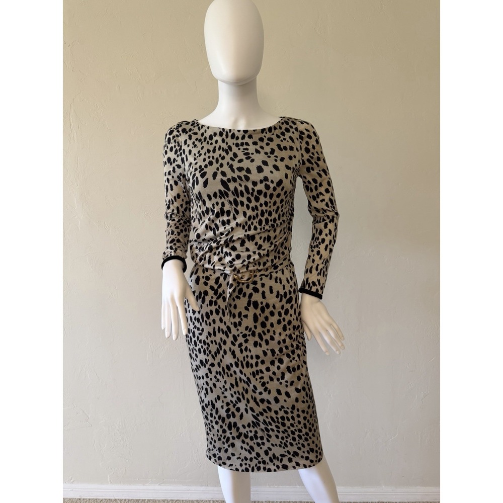 Roberto‎ Cavalli Sheath Dress Animal Print Jersey Belt Long Sleeve size 38